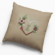 Floral Heart Hand Embroidered Cushion