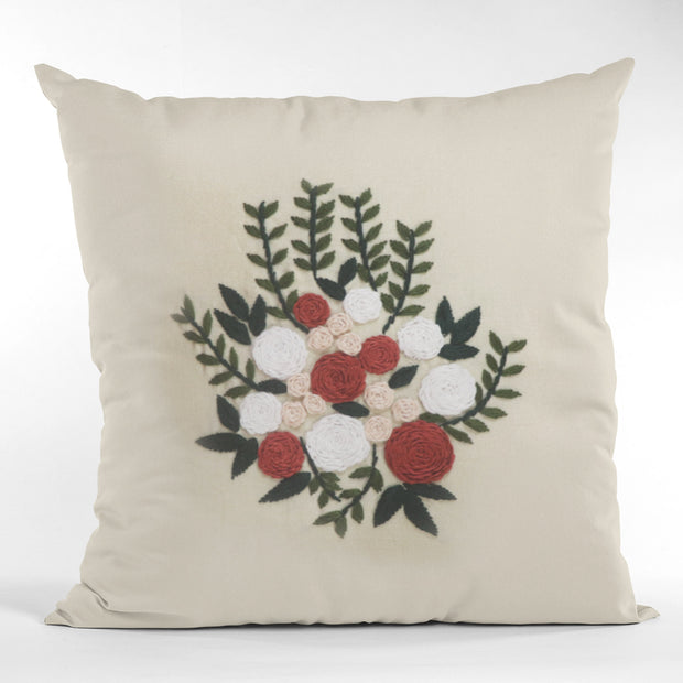 Beige Floral Hand Embroidered Cushion