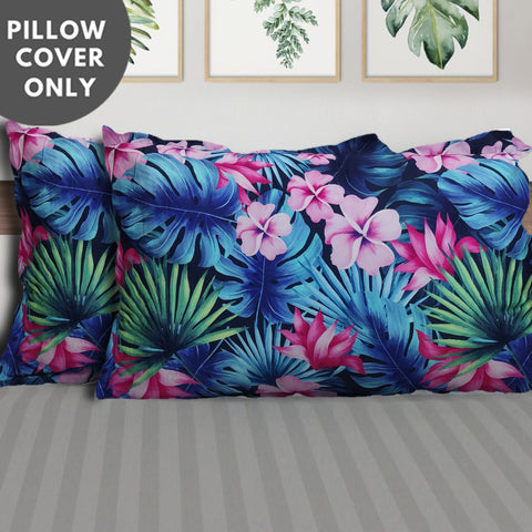 Neavy Leaf & Pink Flora- Set of 2 100% Cotton Pillow Covers -20 X 32 In