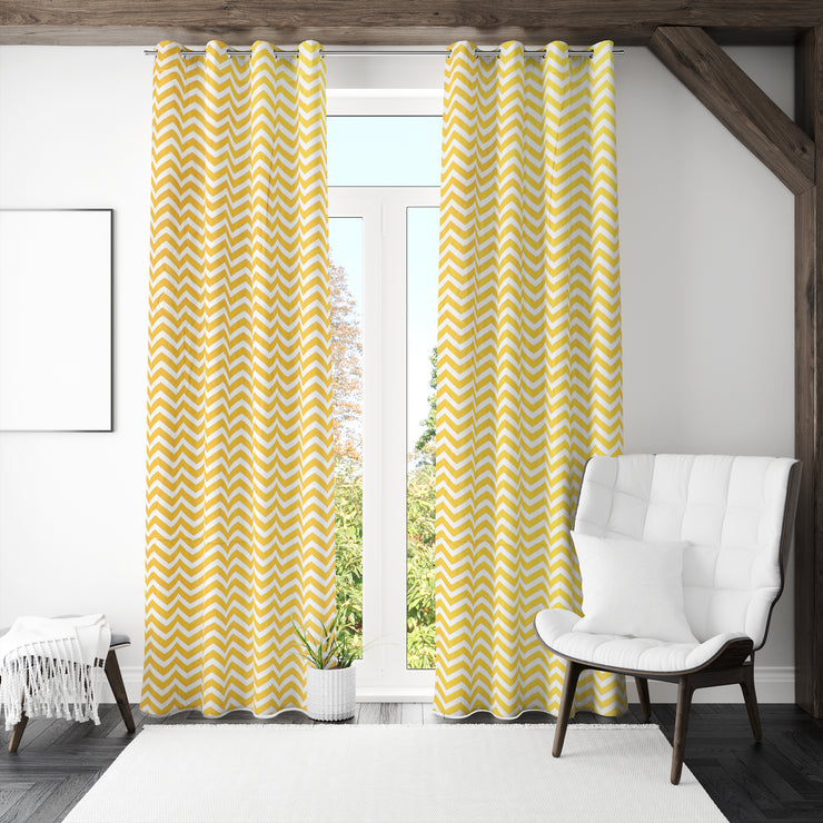 Yellow Chevron Cotton Curtain for Windows and Door