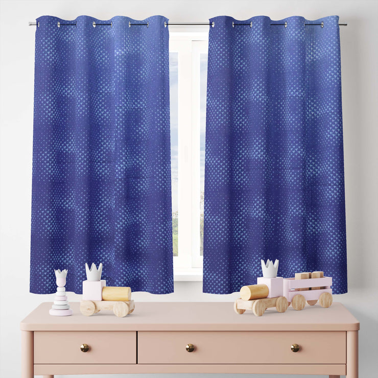 Blue Geometry Cotton Curtain for Windows and Door