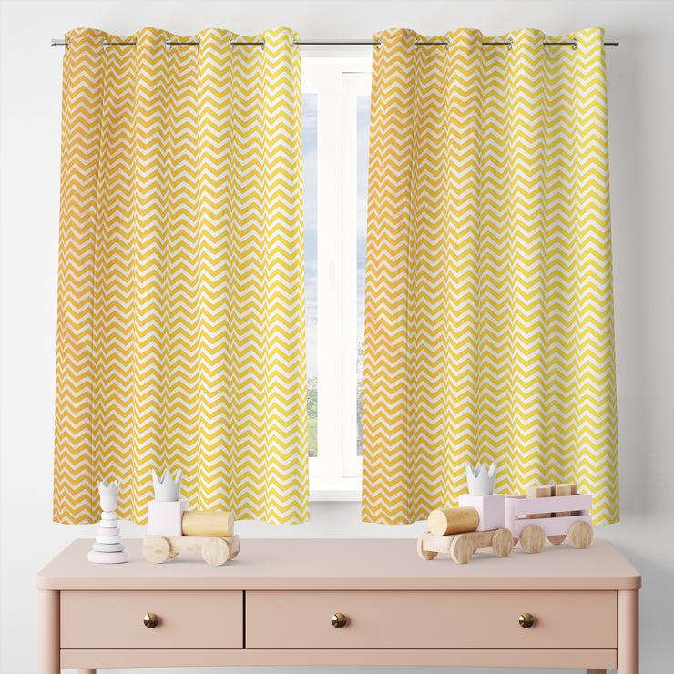 Yellow Chevron Cotton Curtain for Windows and Door