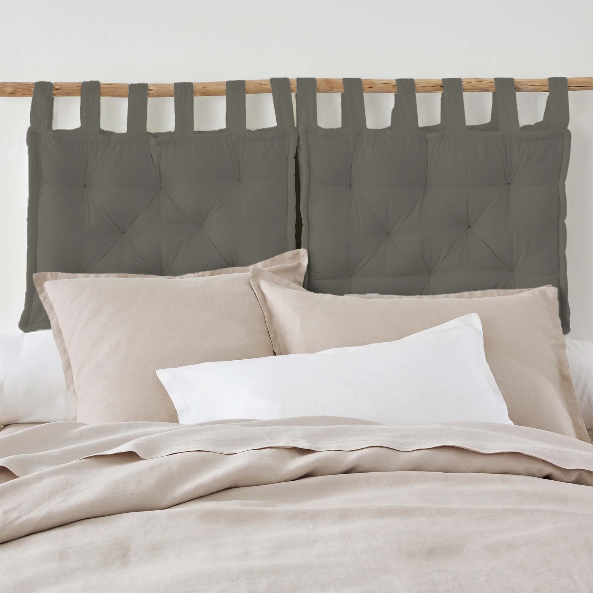 Set of 2 Hanging Tufted Fibre Dark Grey HeadBoard Cushions