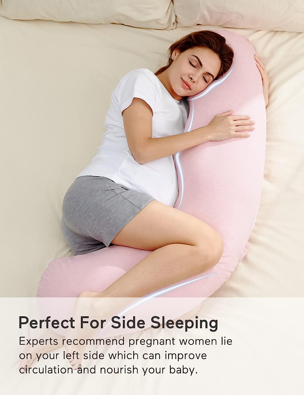 Light Pink - Coozly J Shaped Pregnancy Pillow