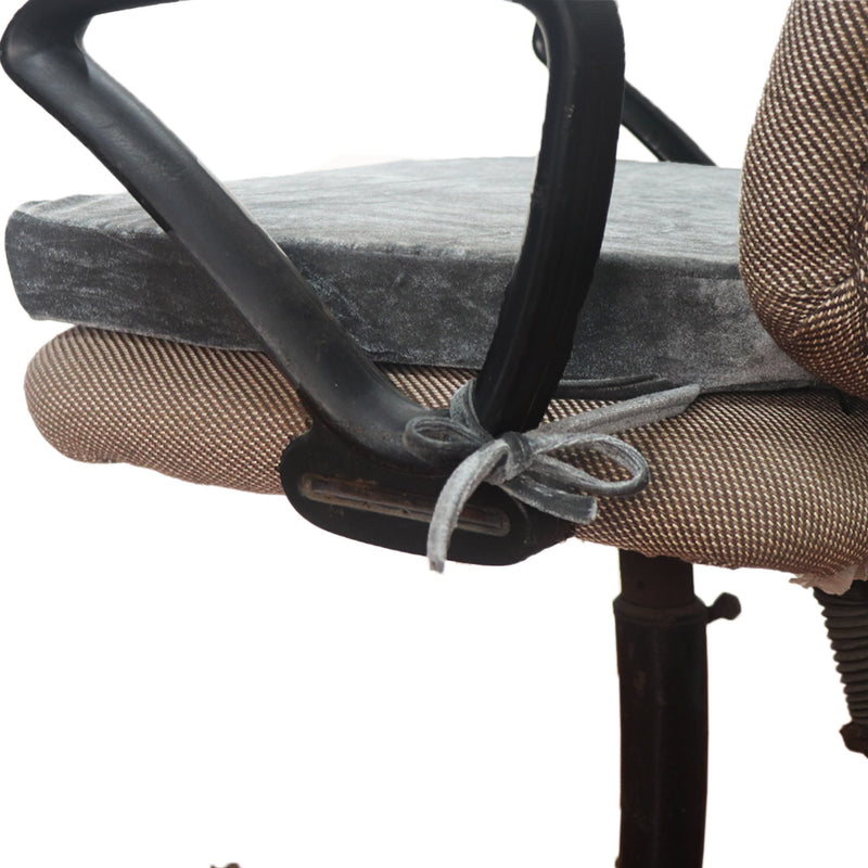 Grey Velvet Seat Cushion with Ties