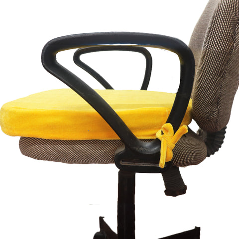 Yellow Velvet Seat Cushion with Ties