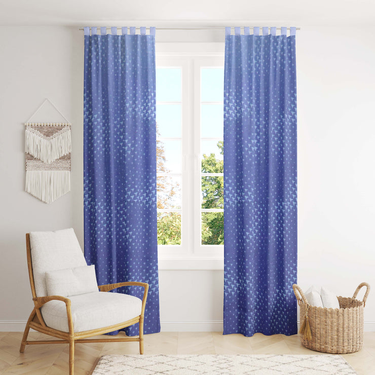 Blue Geometry Cotton Curtain for Windows and Door