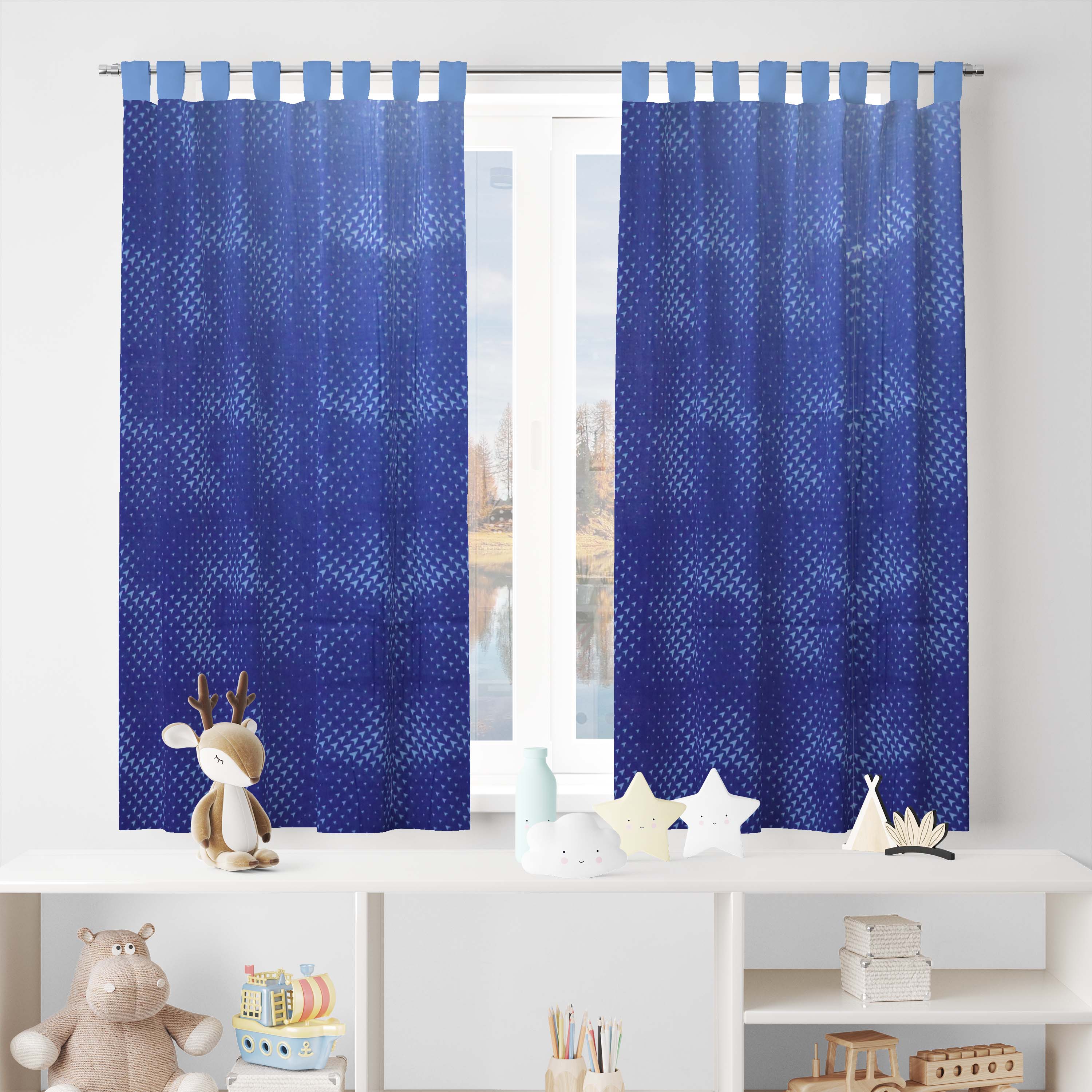 Blue Geometry Cotton Curtain for Windows and Door