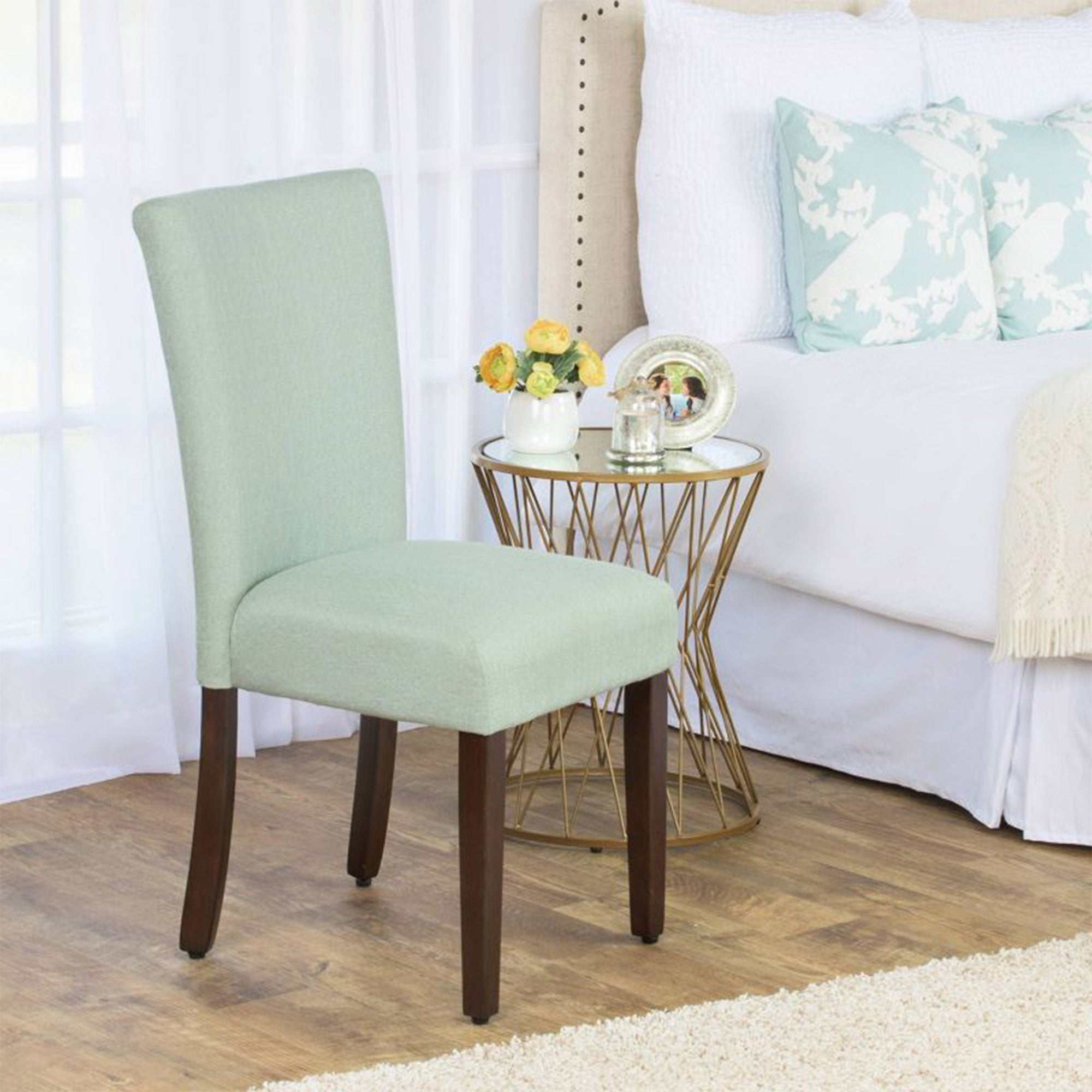 Light Teal Full Back Solid Wood Dining Chair