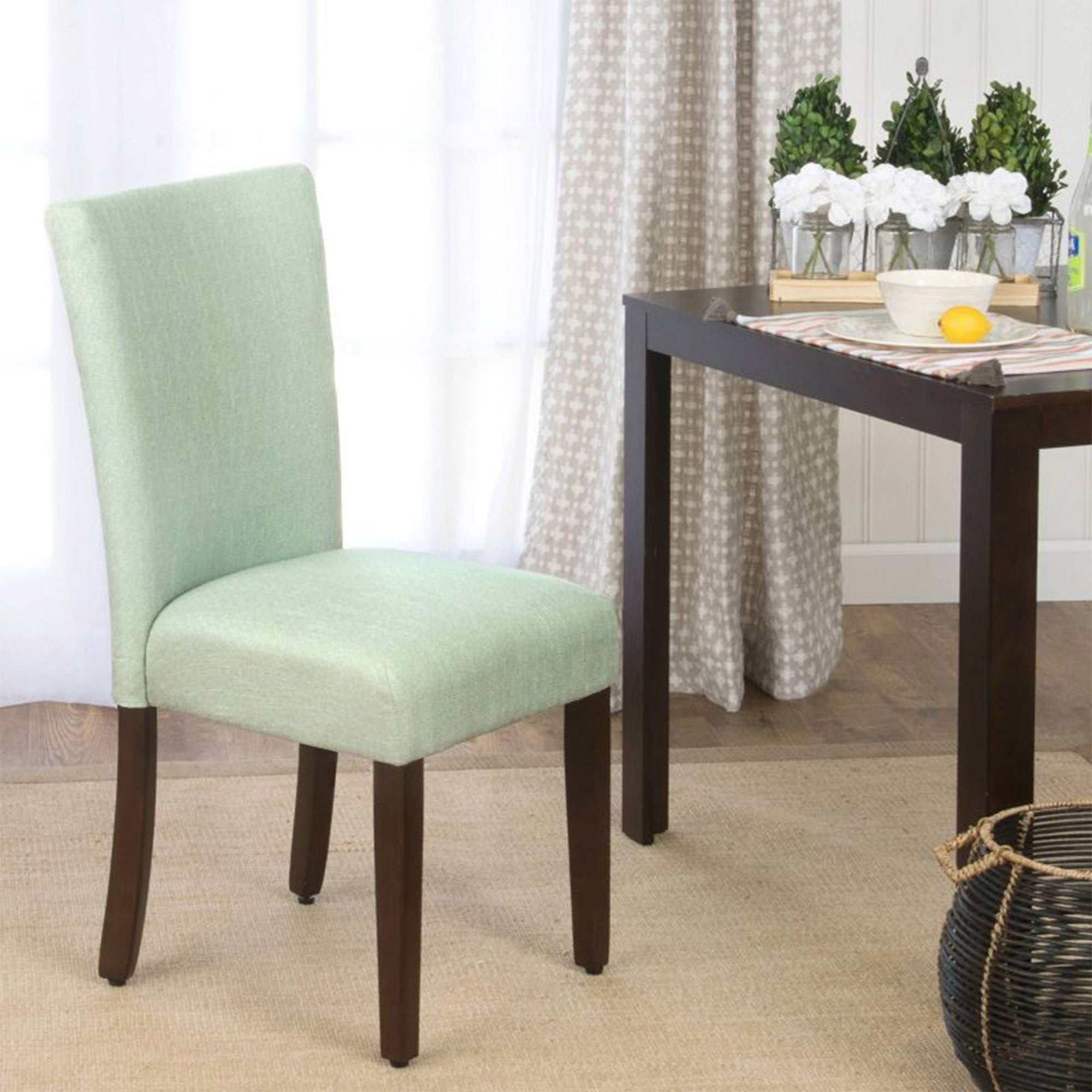 Light Teal Full Back Solid Wood Dining Chair