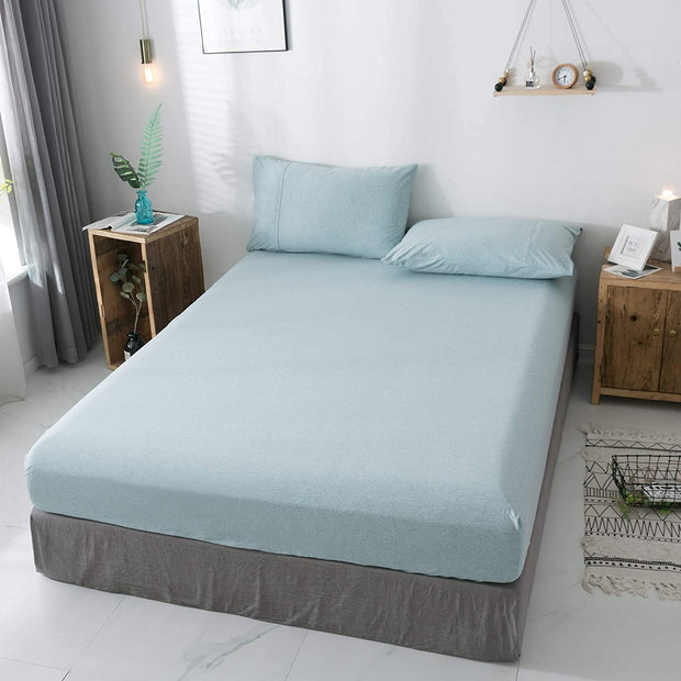 Fitted Cotton Jersey Custom Size BedSheet - LightBlue