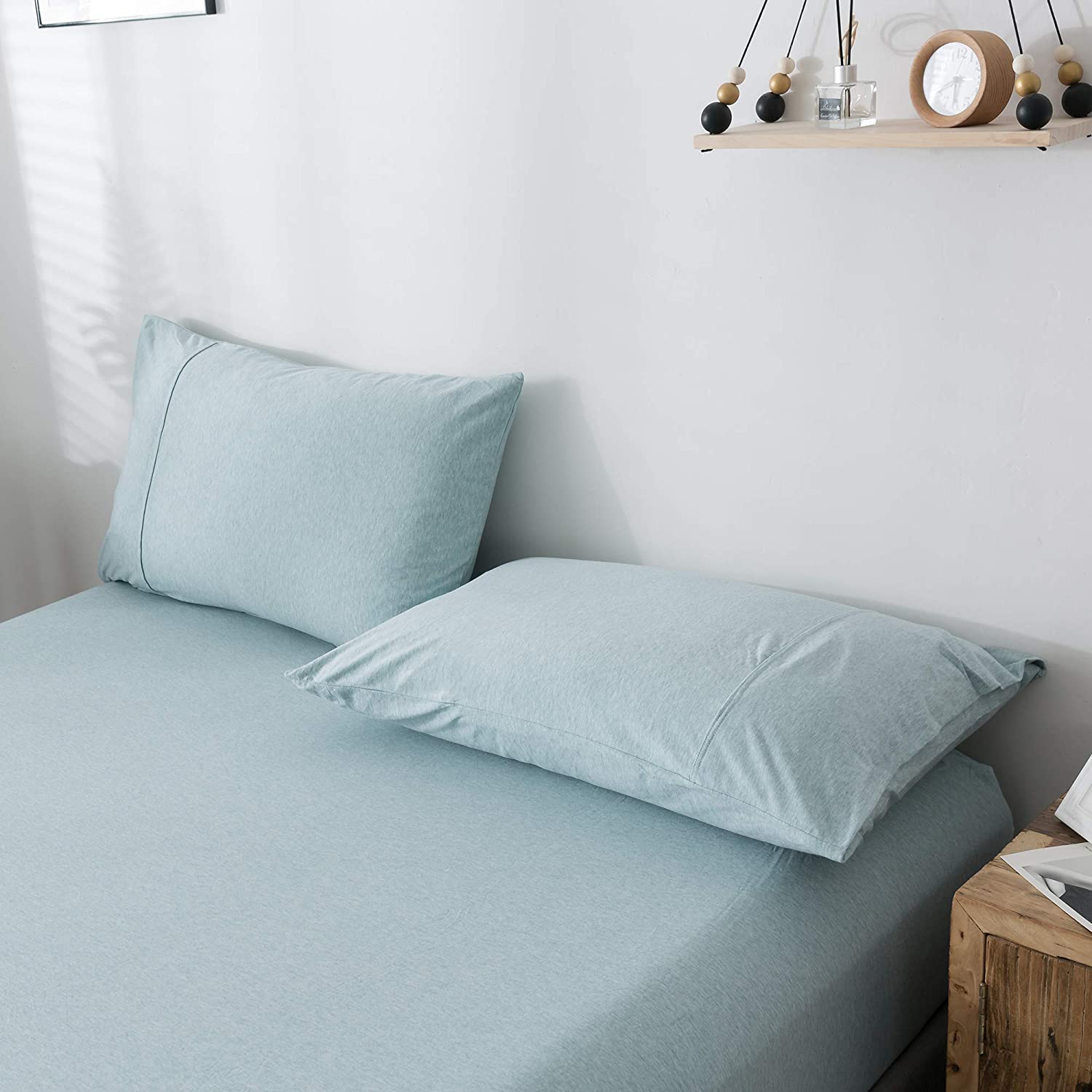 Fitted Cotton Jersey Custom Size BedSheet - LightBlue