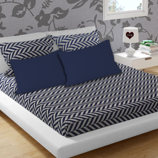 Navy Grey Cotton 200 TC Bedsheet + 4 Pillow Covers