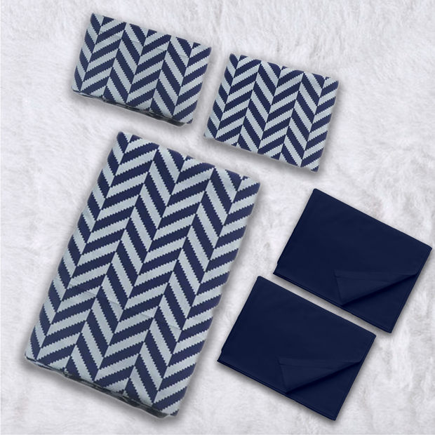 Navy Grey Cotton 200 TC Bedsheet + 4 Pillow Covers