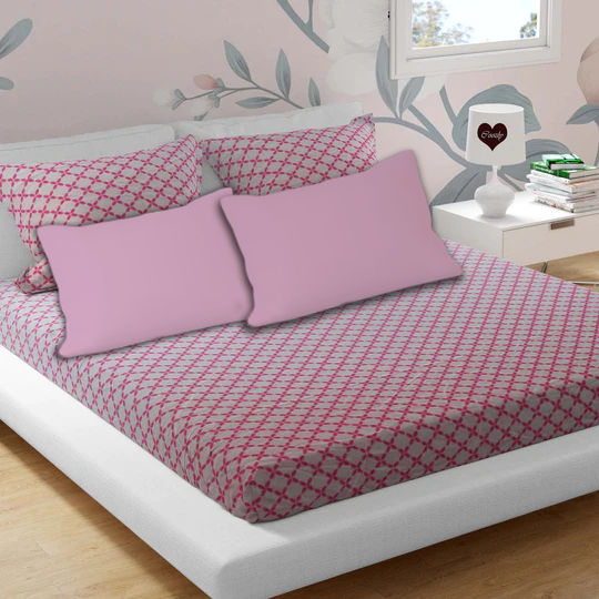 Pink Cascade Cotton 200 TC Bedsheet + 4 Pillow Covers