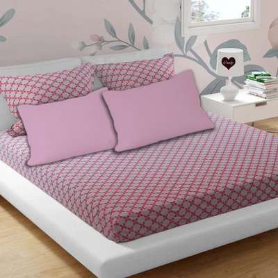 Pink Cascade Cotton 200 TC Bedsheet + 4 Pillow Covers