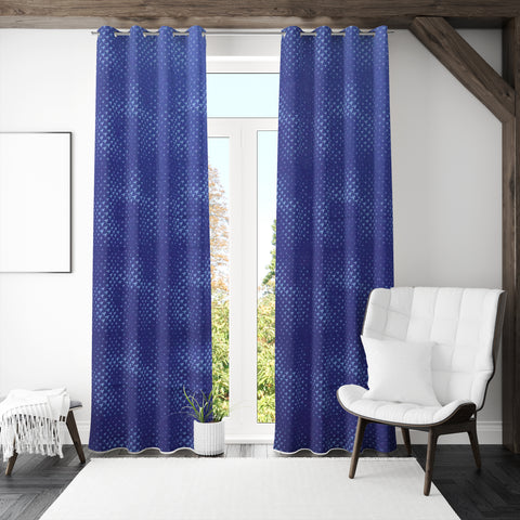 Blue Geometry Cotton Curtain for Windows and Door