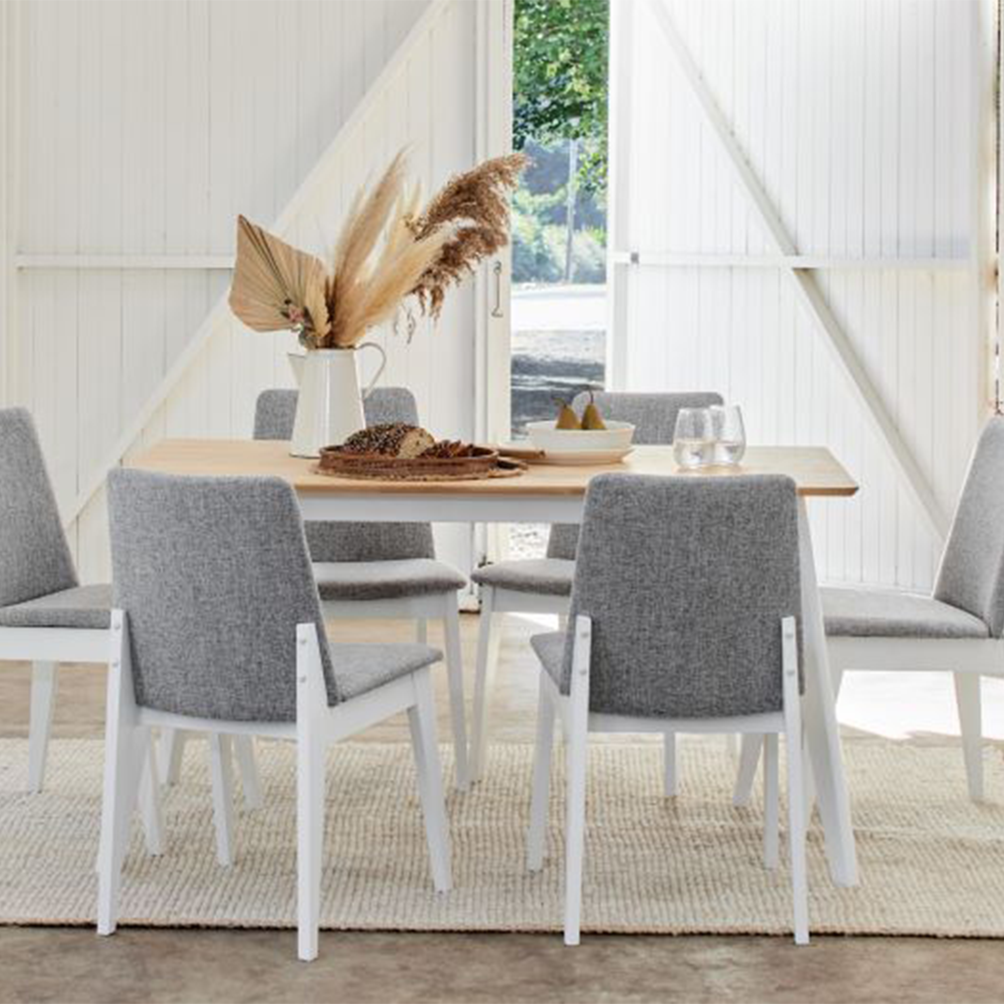 Full Double Pad White Wooden Dining Chair