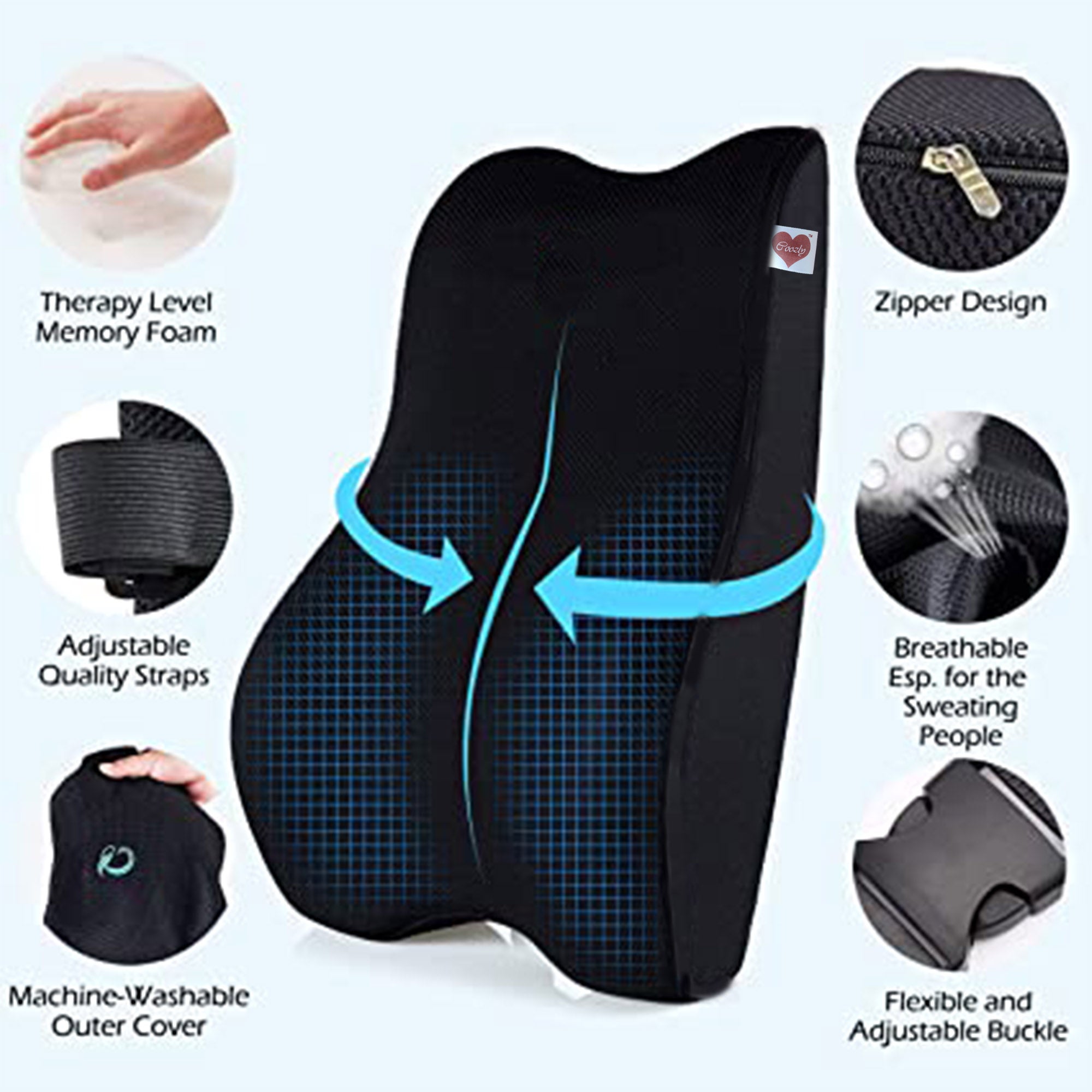 Coozly Orthopedic Full Lumbar Support | High Density Supportive Memory Foam Backrest Cushion