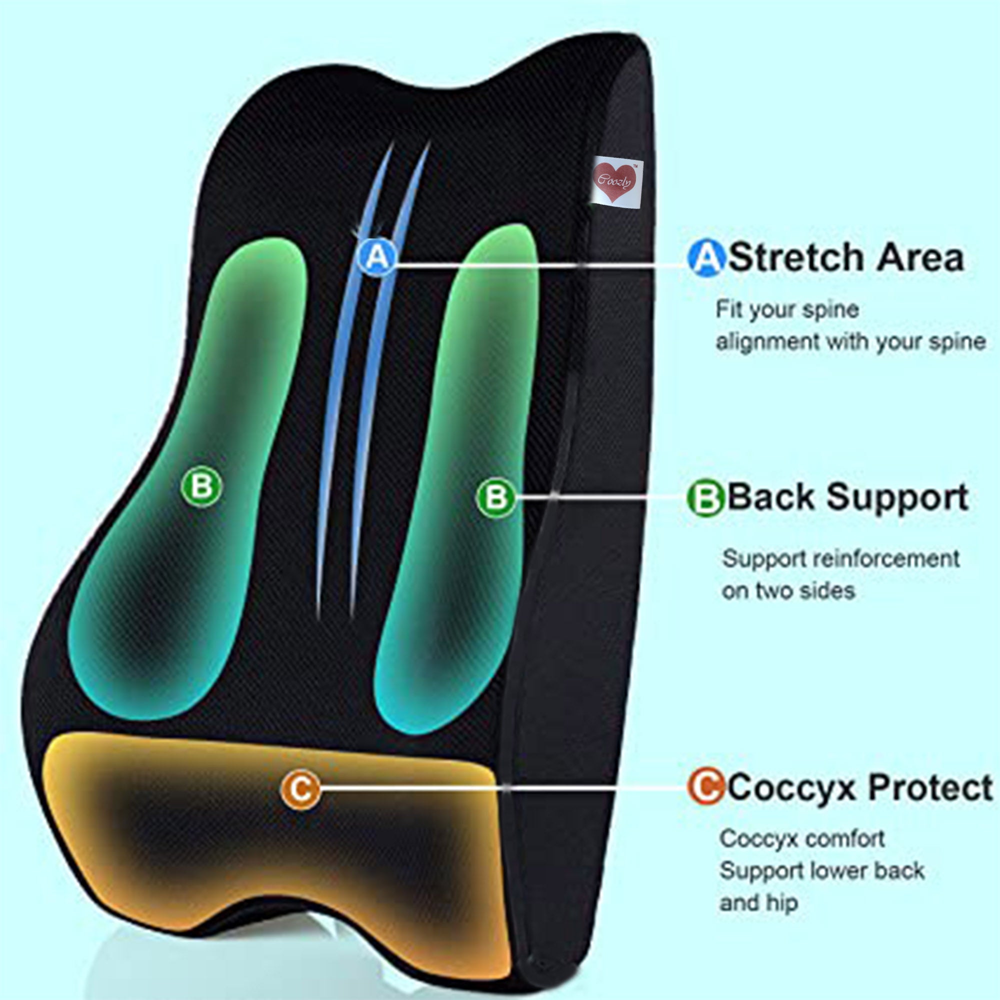 Coozly Orthopedic Full Lumbar Support | High Density Supportive Memory Foam Backrest Cushion