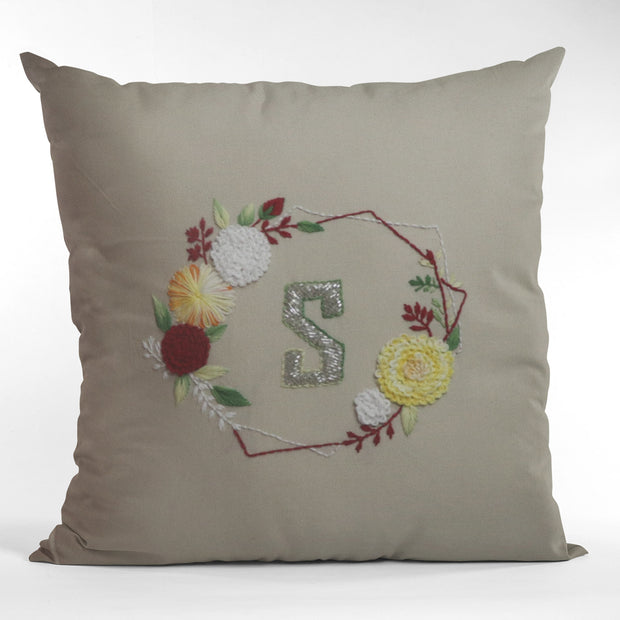 Hexa Flora Hand Embroidered Cushion