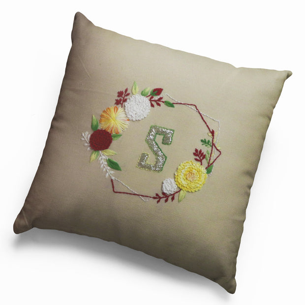 Hexa Flora Hand Embroidered Cushion