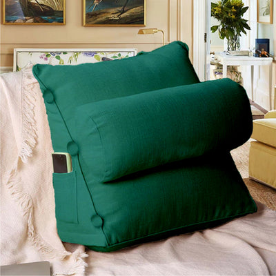 Green Wedge Shaped Backrest Pillow with Adjustable Neck Pillow - Removable Covers