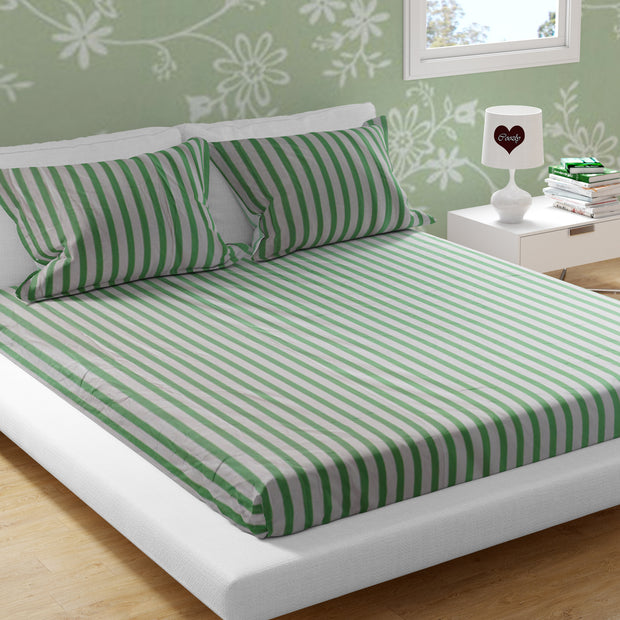 Green Stripes Cotton 200 TC Bedsheet + 4 Pillow Covers