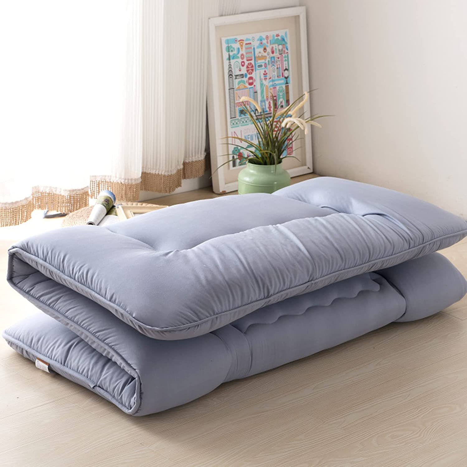 Japanese Futon Mattress for Sleeping, Foldable Japanese Bed Roll Up Mattress Tatami Mat Grey Color