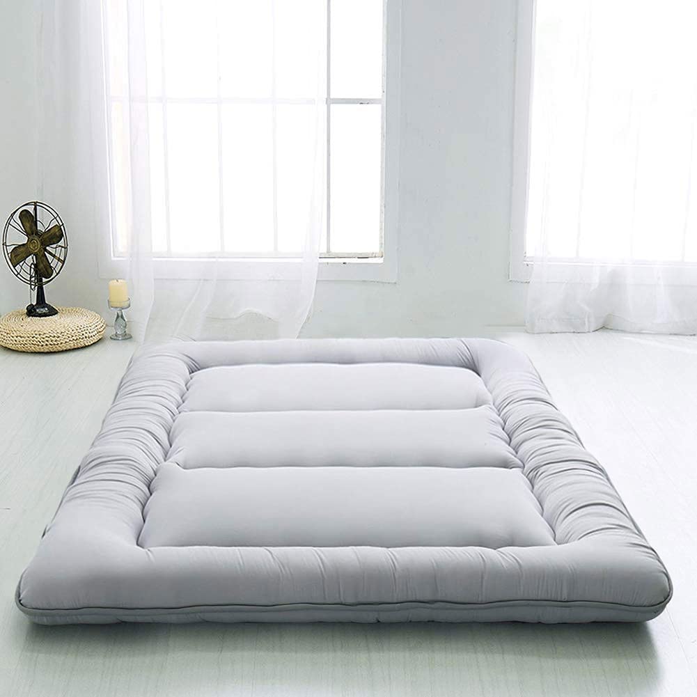Japanese Futon Mattress for Sleeping, Foldable Japanese Bed Roll Up Mattress Tatami Mat Grey Color