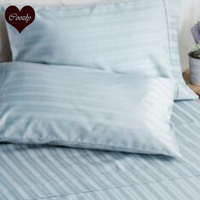Blue Lined Cotton -Set of 2 100% Cotton Pillow Covers -20 X 32 In