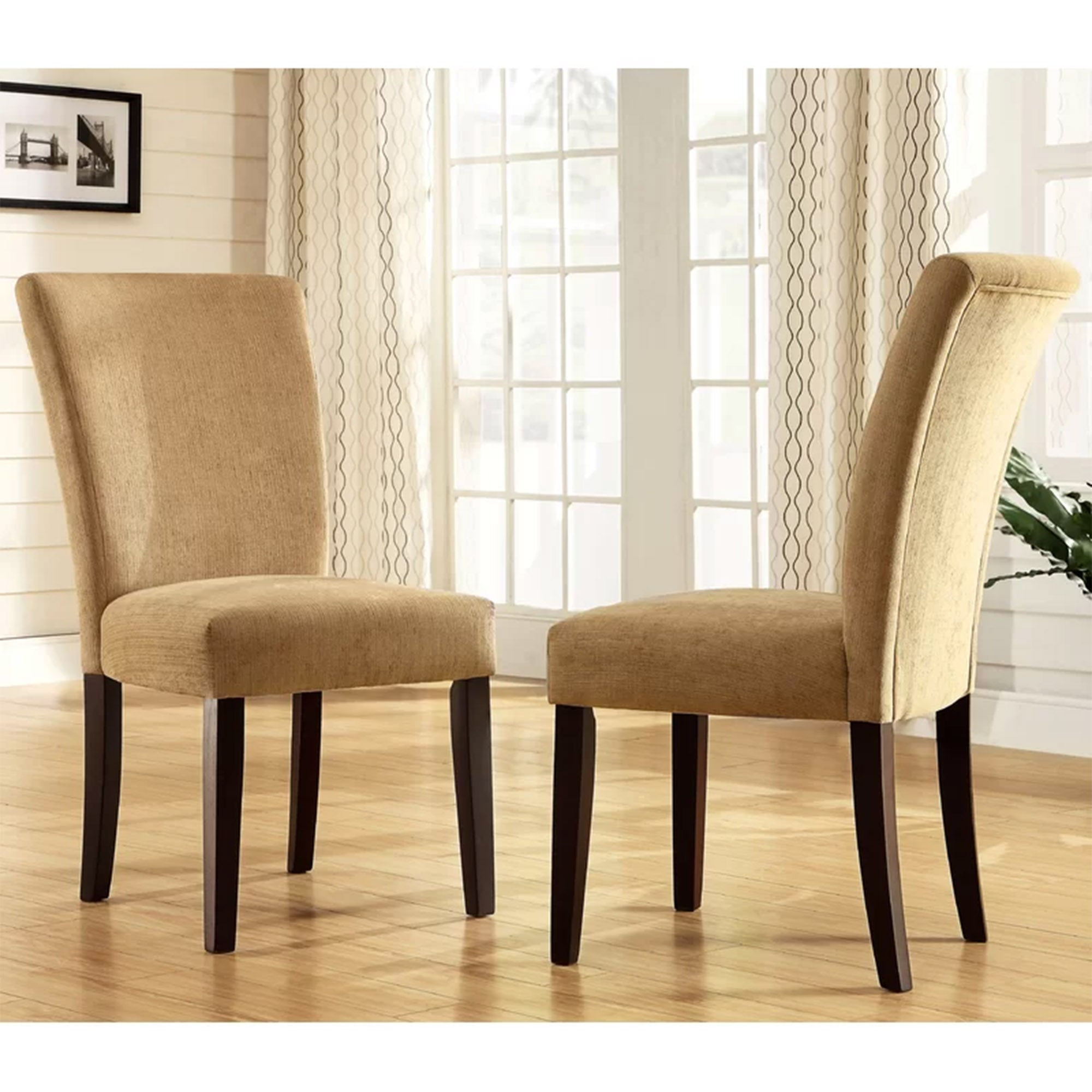 Beige Full Back Solid Wood Dining Chair