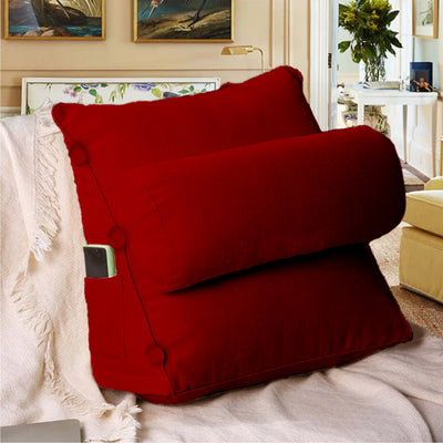 Red Wedge Shaped Backrest Pillow with Adjustable Neck Pillow - Removable Covers