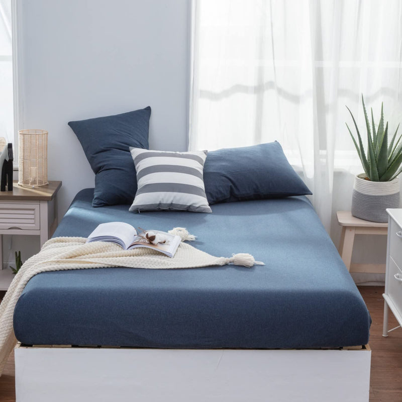 Fitted Cotton Jersey Custom Size BedSheet - Navy