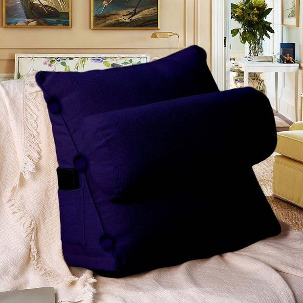 Navy  Wedge Shaped Backrest Pillow with Adjustable Neck Pillow - Removable Covers