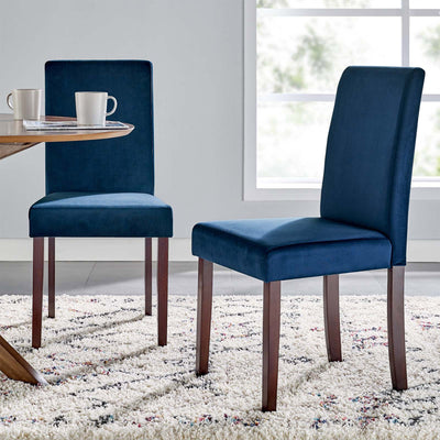 Navy Suede Full Back Solid Wood Dining Chair