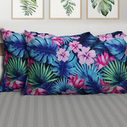 Neavy Leaf & Pink Flora- Set of 2 100% Cotton Pillow Covers -20 X 32 In