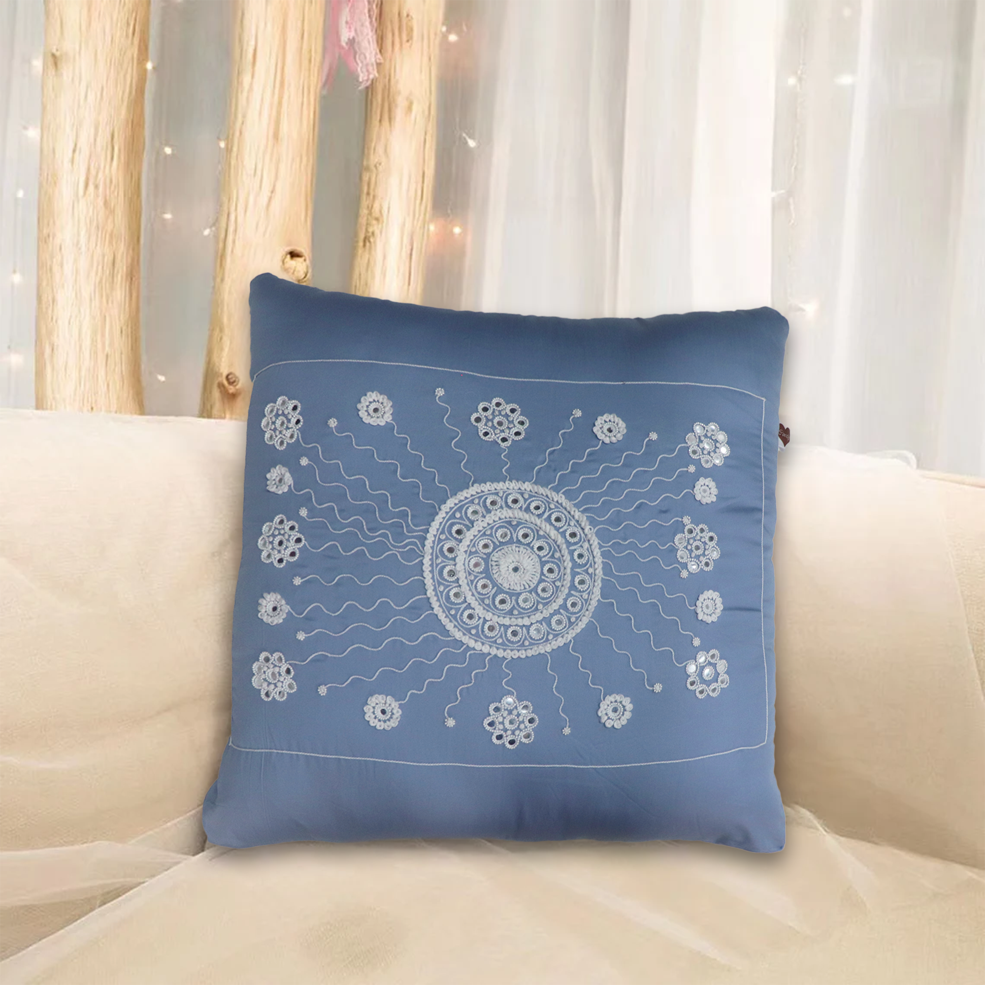 Blue Chakra Hand Embroidered Cushion