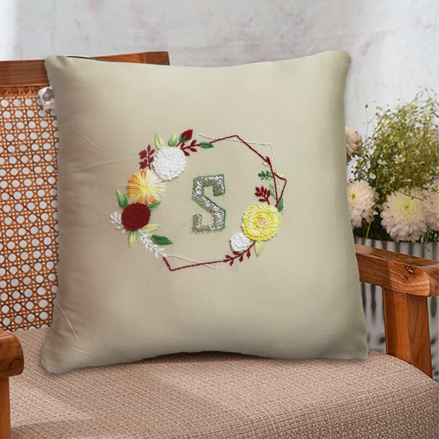 Hexa Flora Hand Embroidered Cushion