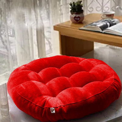 Red - Velvet Round Floor Cushion
