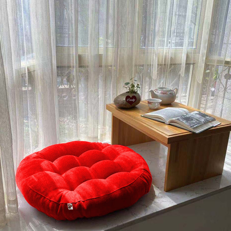 Red - Velvet Round Floor Cushion