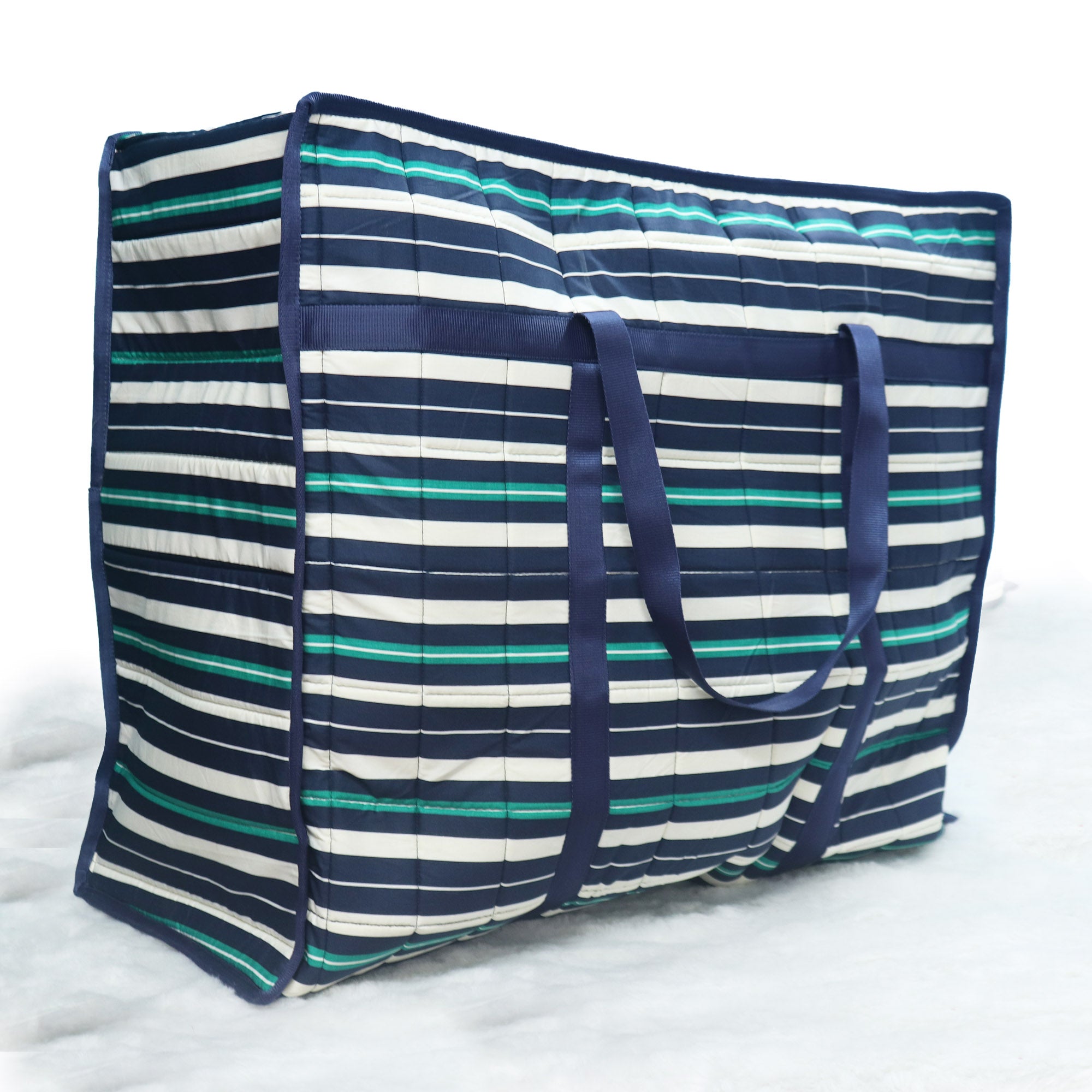 Green Blue Striped Coozly Lancom Zippered Storage Bags