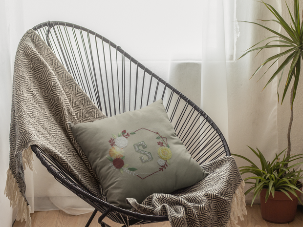 Hexa Flora Hand Embroidered Cushion