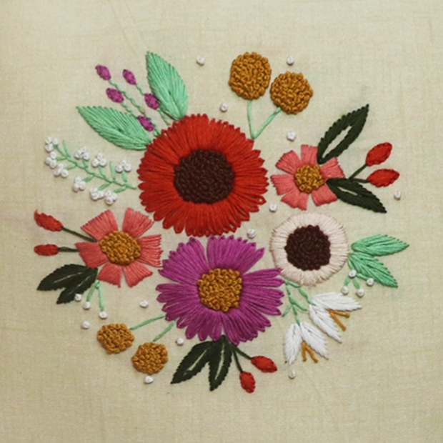 Floral Hand Embroidered Cushion